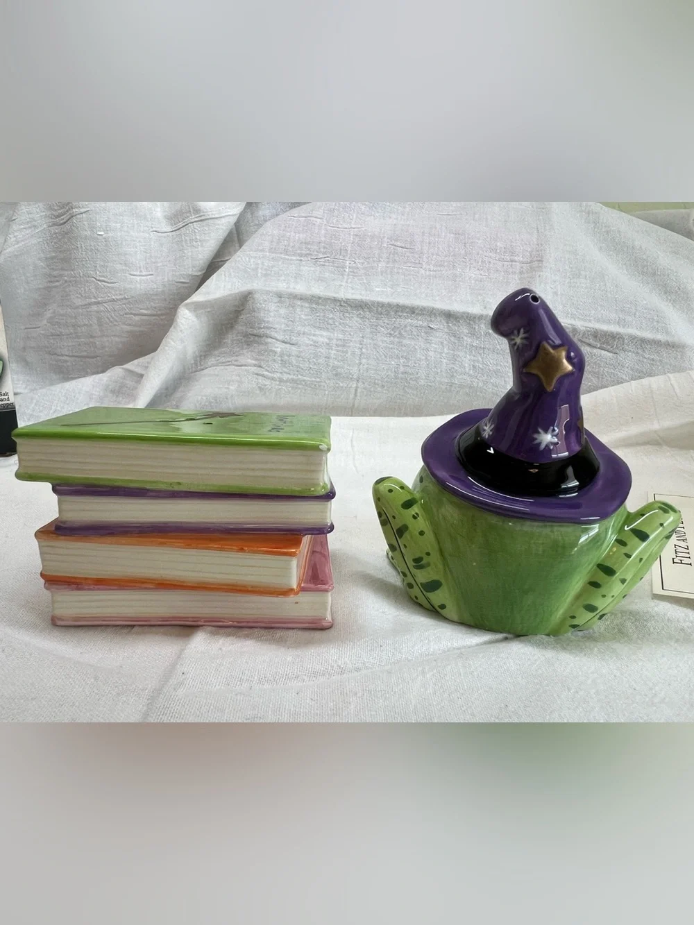 Fitz & Floyd Spell Bound Salt & Pepper Shakers Magic Toad Frog Halloween Witchy